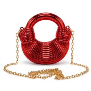Luxury Red Ring Evening Bag with Chain Strap for Women