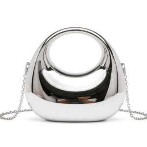 Mini Silver Half Moon Handbag for Girls with Chain Strap