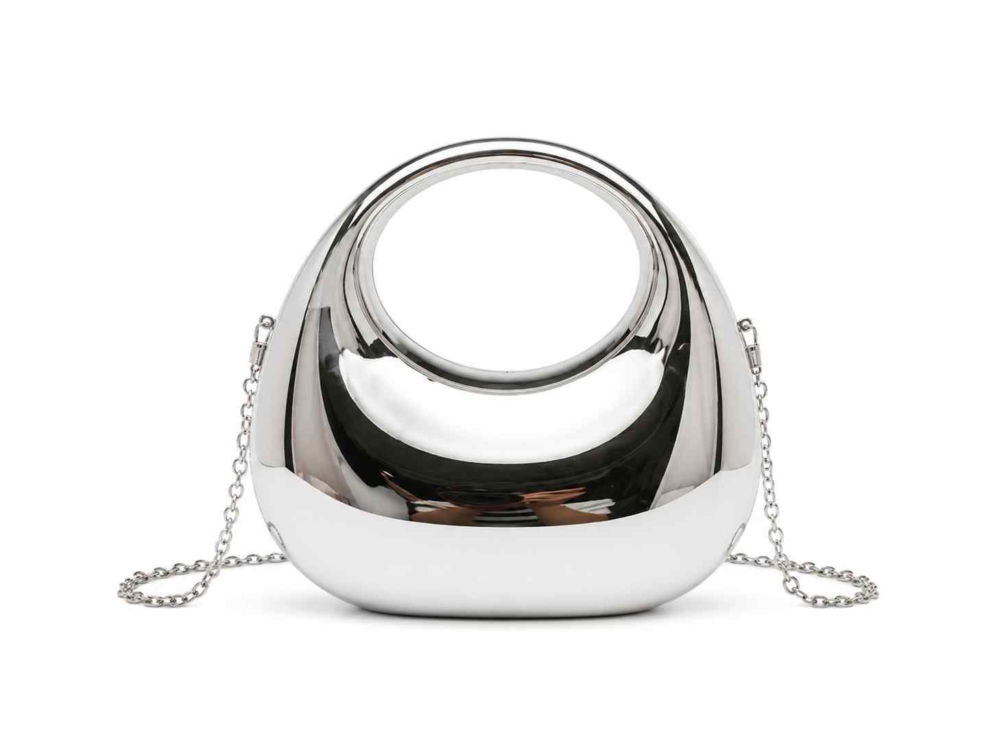 Mini Silver Half Moon Handbag for Girls with Chain Strap