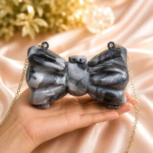 Mini Black Bow Clutch Bag with Gold Chain Strap for Girls