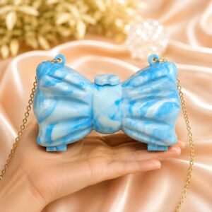 Mini Blue Bow Clutch Bag with Gold Chain Strap for Girls