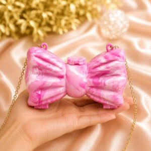 Mini Pink Bow Clutch Bag with Gold Chain Strap for Girls