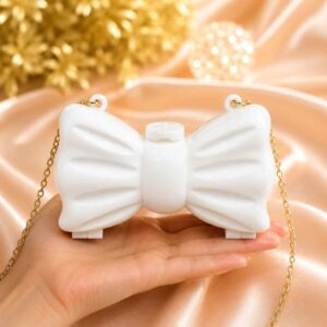 Mini White Bow Clutch Bag with Gold Chain Strap for Girls