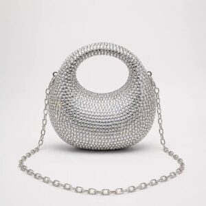 Silver Swarovski Half Moon Clutch Bag with Crystal Stone Design