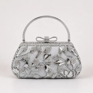 Fully Metal Silver Bridal Hand Clutch with Chain Strap