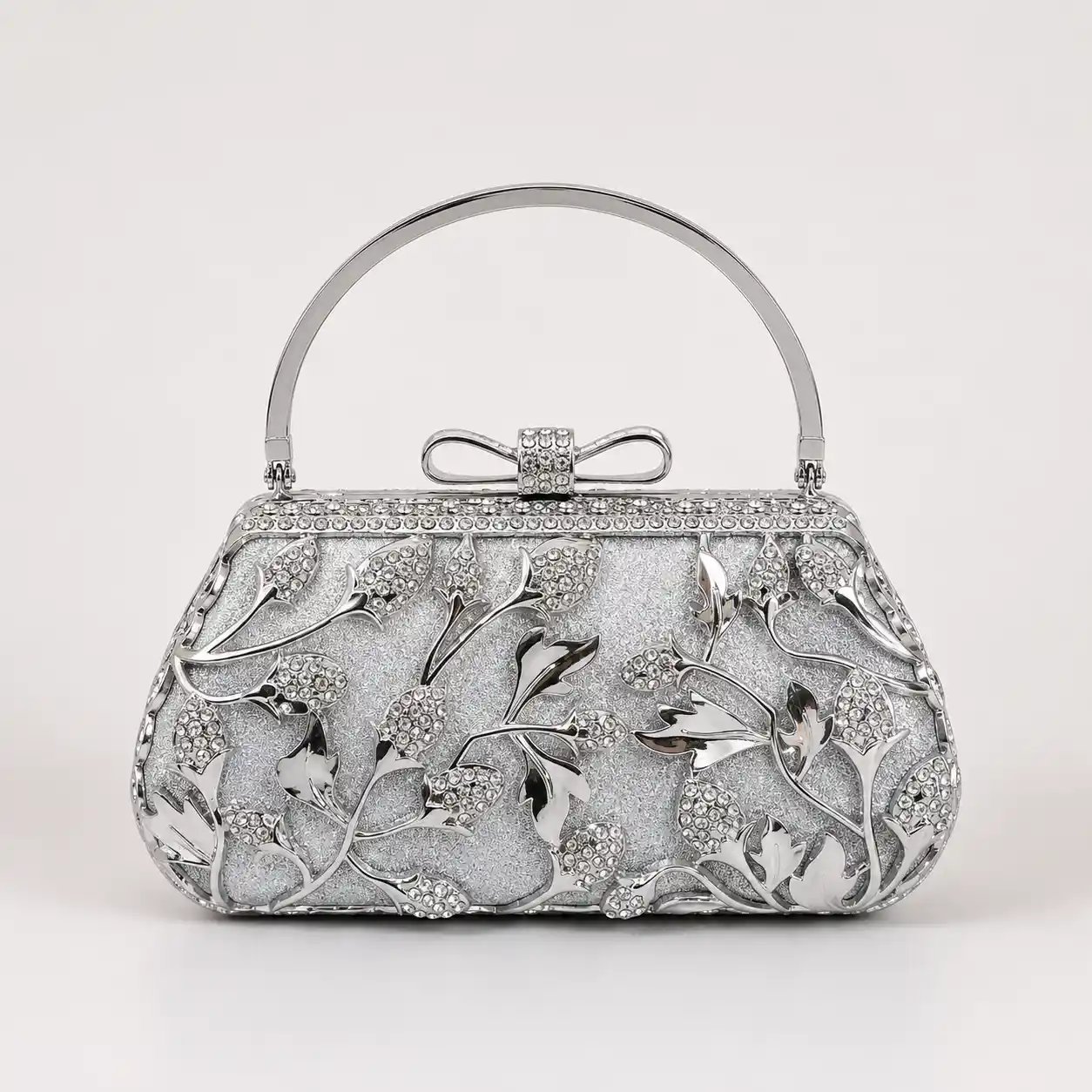 Fully Metal Silver Bridal Hand Clutch with Chain Strap