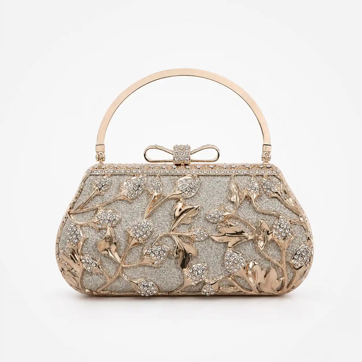 Fully Metal Golden Bridal Hand Clutch with Chain Strap