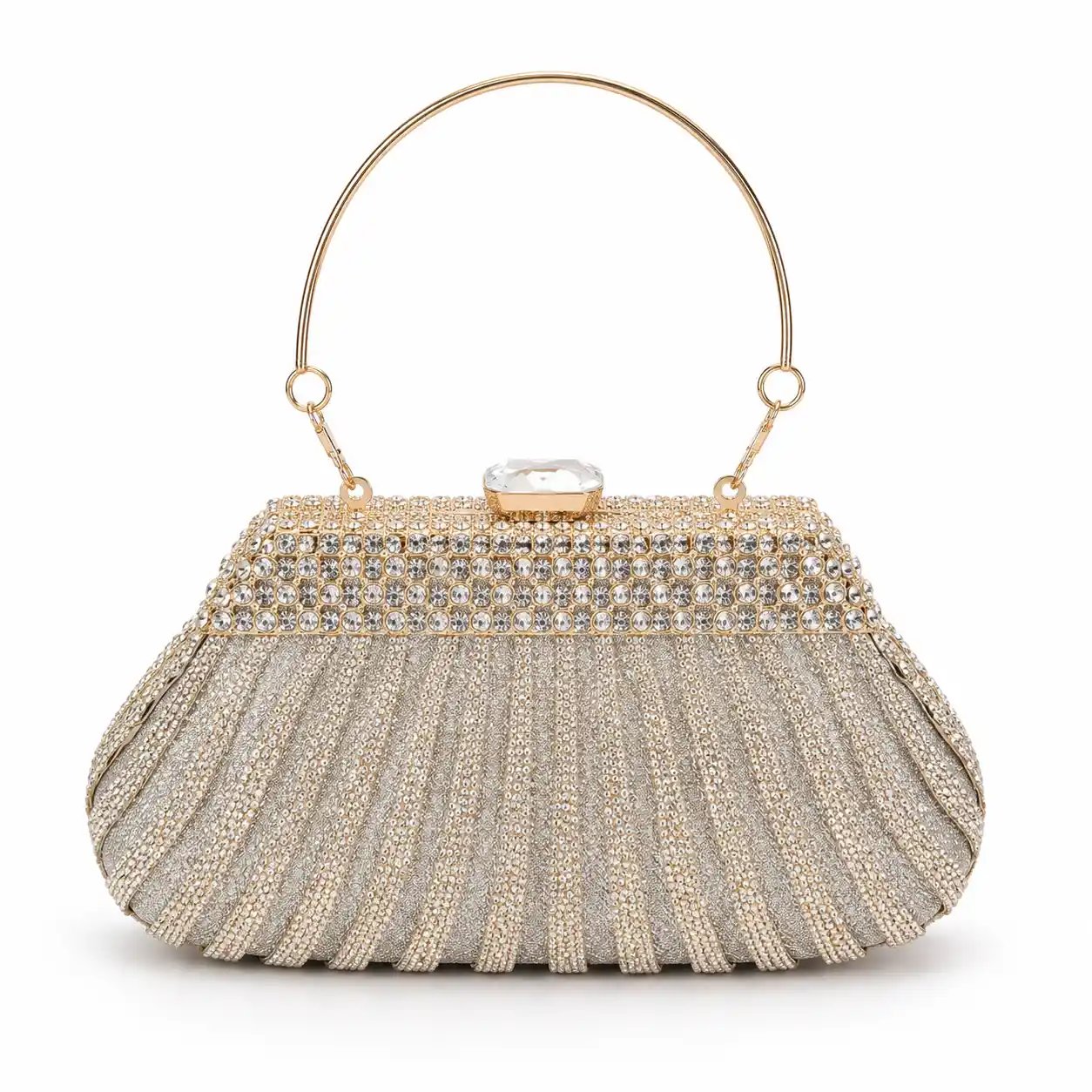 Golden Metal Bridal Clutch with Crystal Stone Work