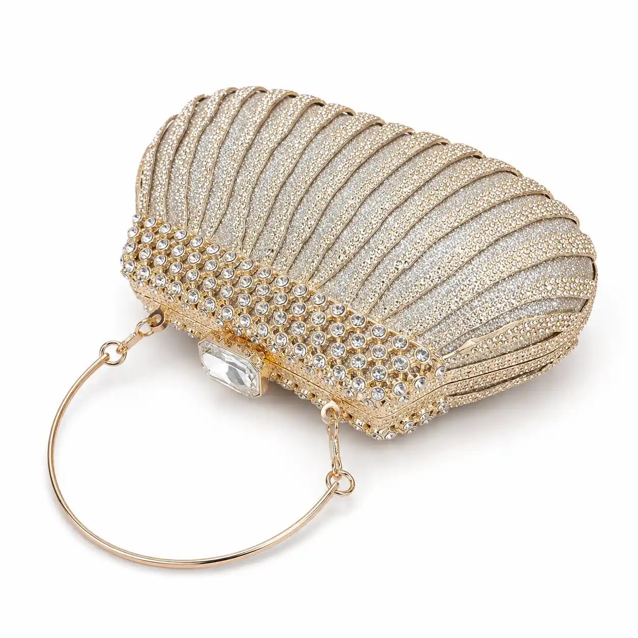 Golden Metal Bridal Clutch with Crystal Stone Work | Wedding Purse 2026 - Image 2