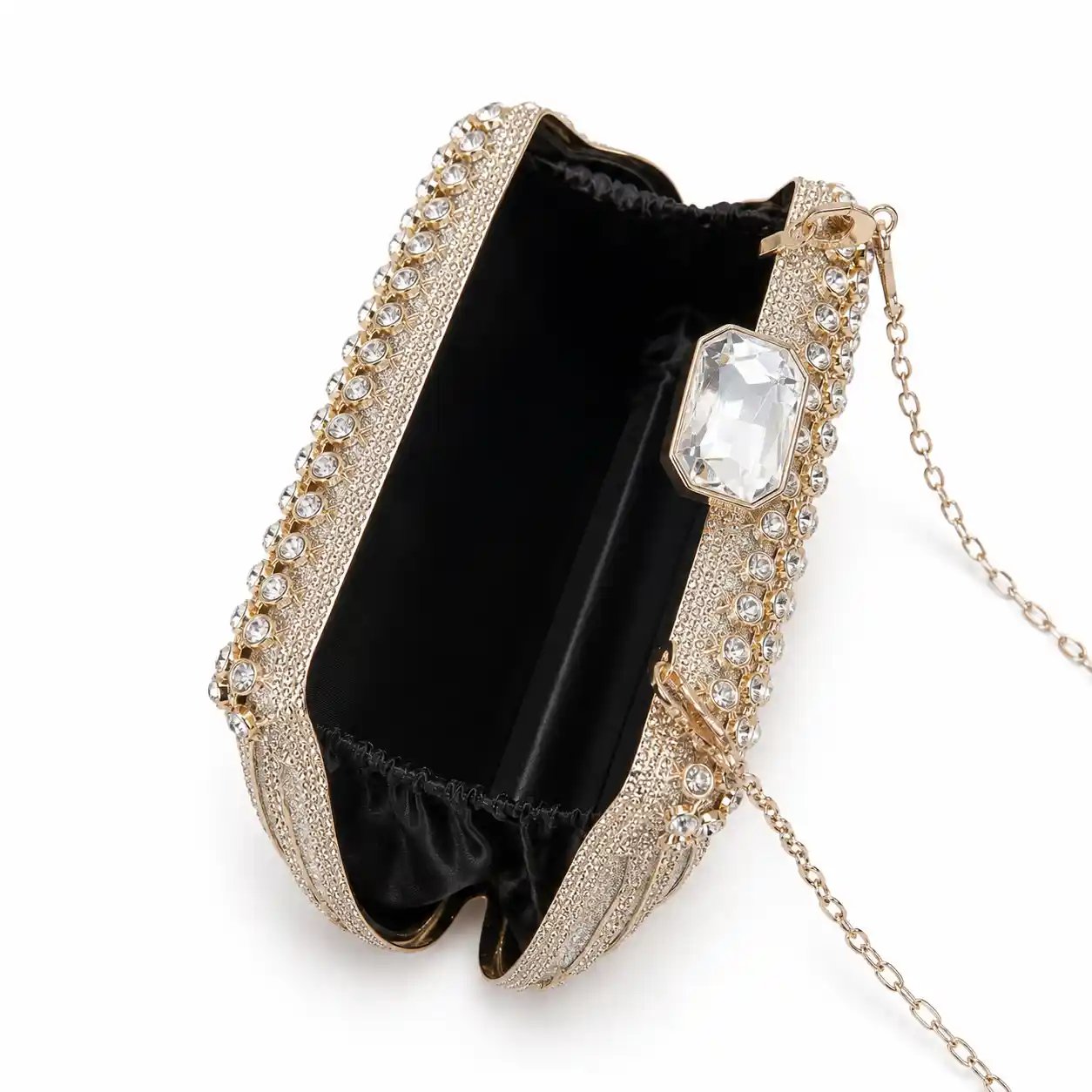 Golden Metal Bridal Clutch with Crystal Stone Work | Wedding Purse 2026 - Image 3