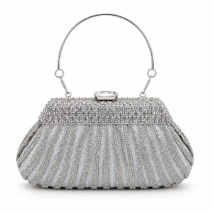 Silver Metal Bridal Clutch with Crystal Stone Work