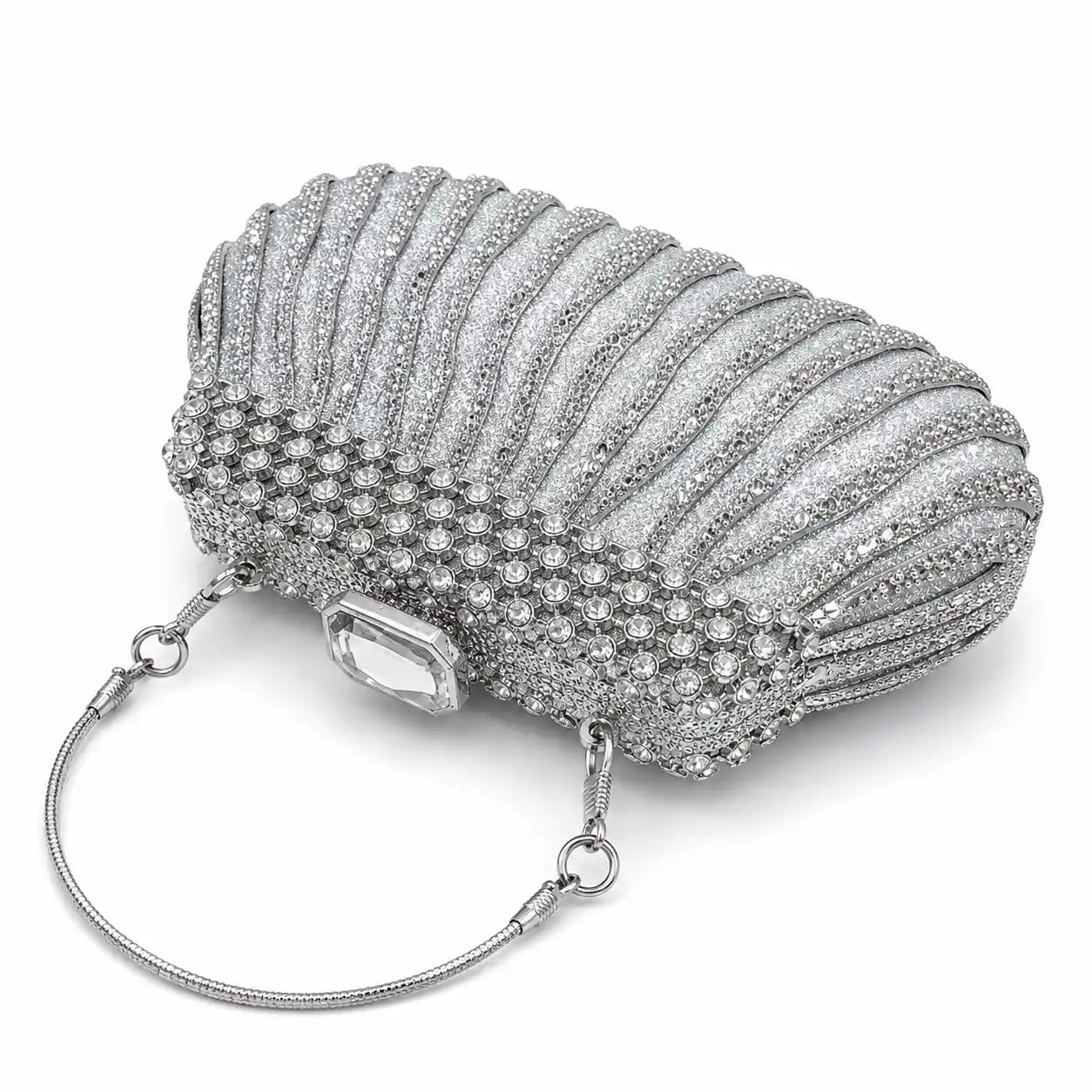 Silver Metal Bridal Clutch with Crystal Stone Work | Wedding Purse 2026 - Image 2