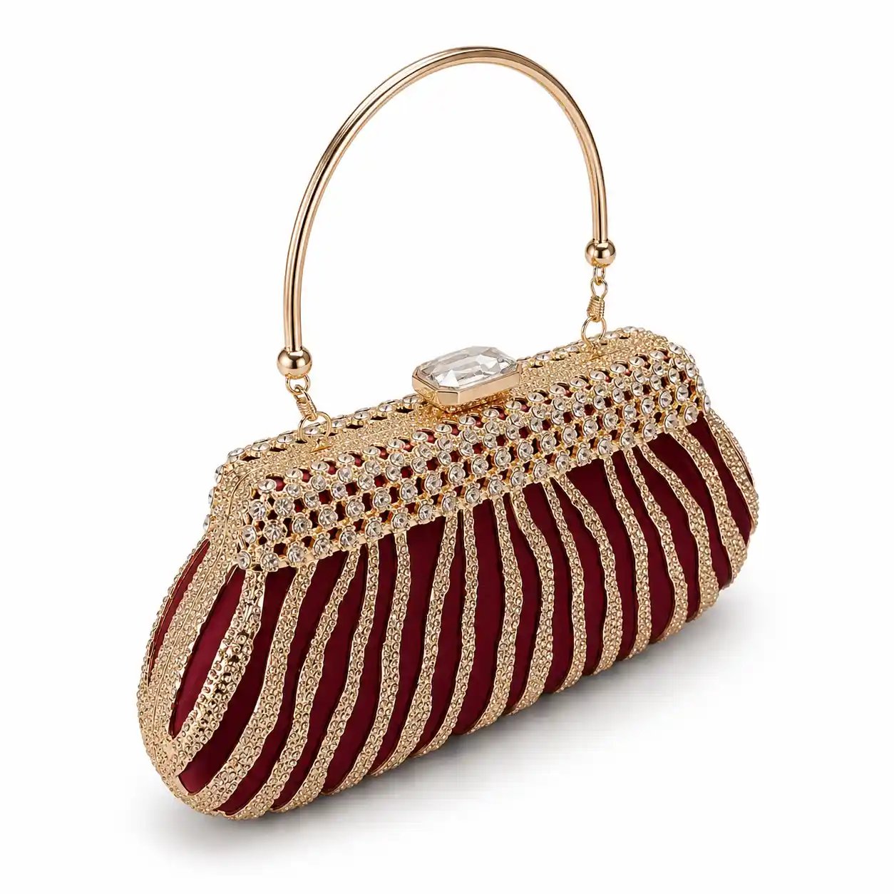 Mehroon Metal Bridal Clutch with Crystal Stone Work | Wedding Purse 2026 - Image 2