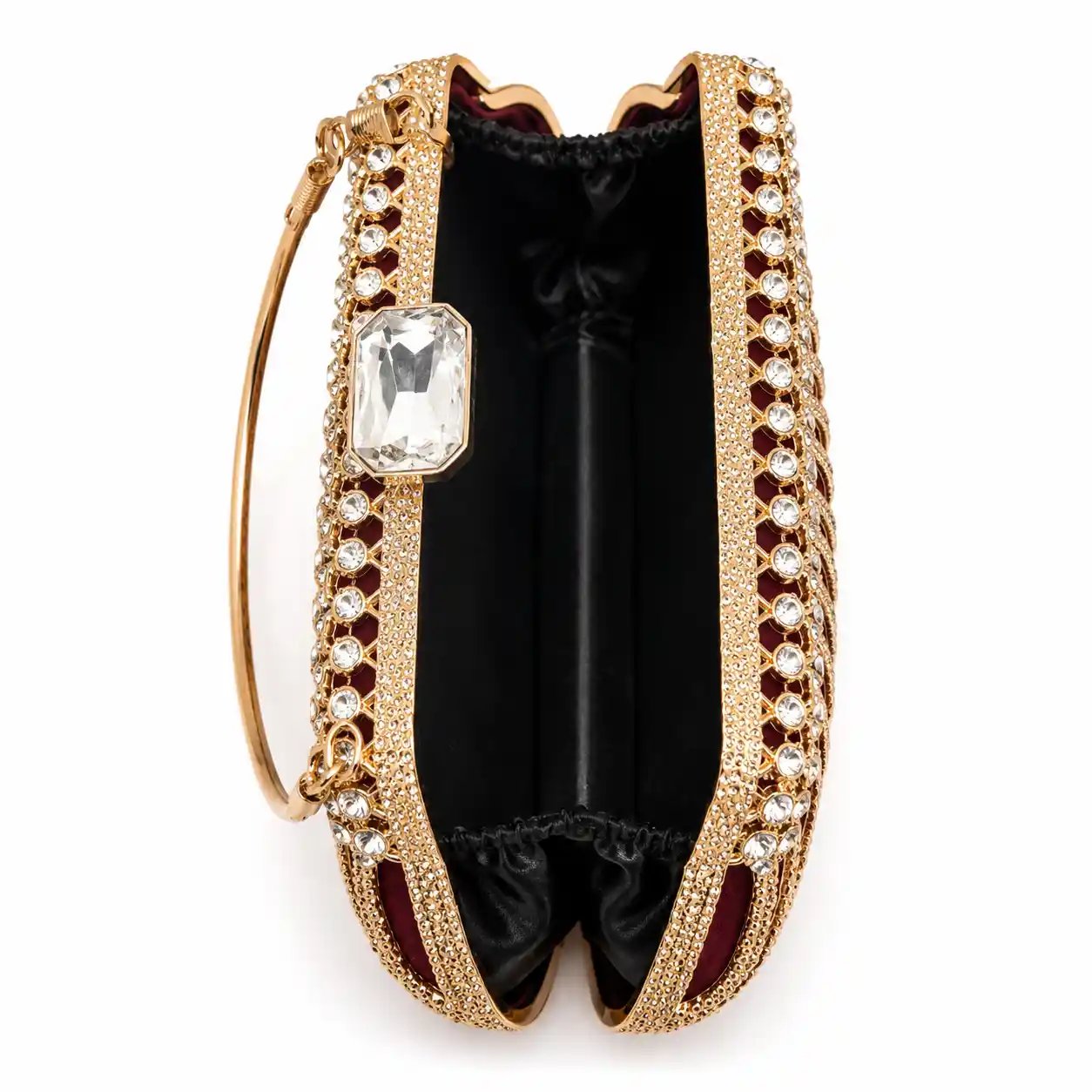 Mehroon Metal Bridal Clutch with Crystal Stone Work | Wedding Purse 2026 - Image 3