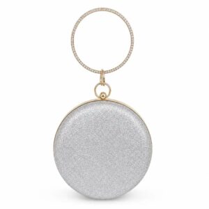 Silver Round Glitter Clutch with Round Handle