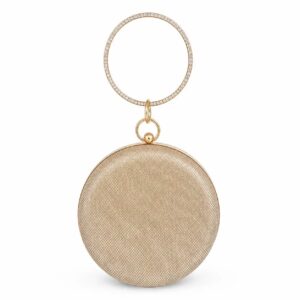 Glamorous Golden Round Glitter Evening Clutch with Circular Handle