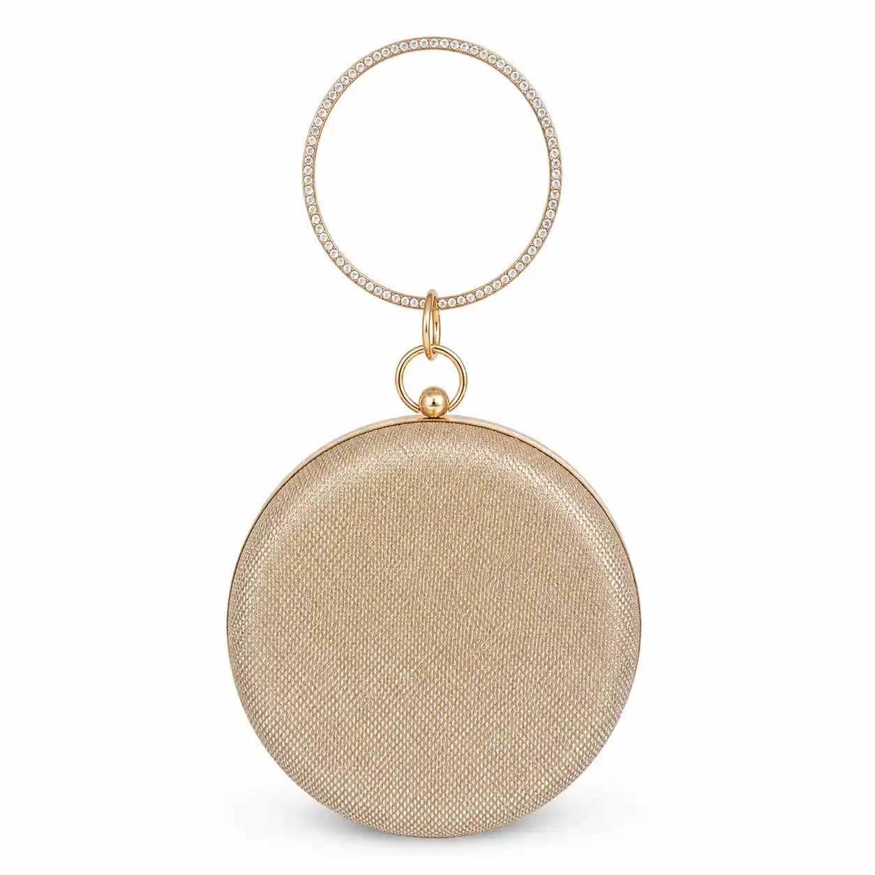 Glamorous Golden Round Glitter Evening Clutch with Circular Handle