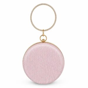 Elegant Pink Round Glitter Party Clutch with Circular Handle