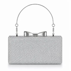 Luxury Silver Rhinestone Bow Clutch with Top Handle