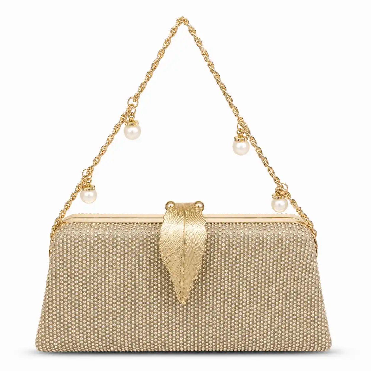 Stunning Golden Rhinestone Leaf Clutch – 2026 Bridal & Party Bag