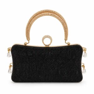 Black Beaded Clutch with Gold Handle