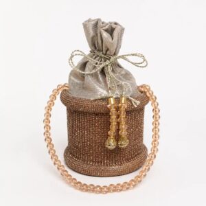 Golden Bridal Potli Bag with Rhinestone Embellished Body