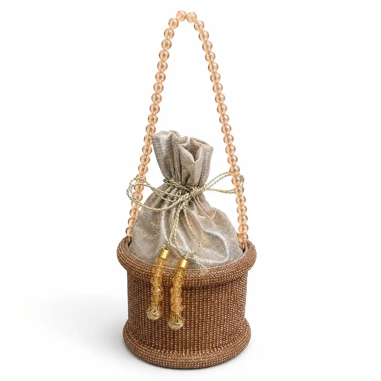 Golden Bridal Potli Bag – Stunning Rhinestone Pearl Chain Purse 2026 - Image 2