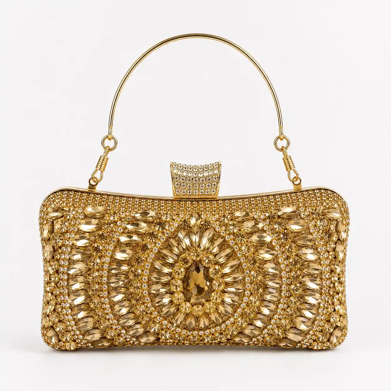 Elegant Golden Crystal Embellished Clutch – Wedding Party Purse