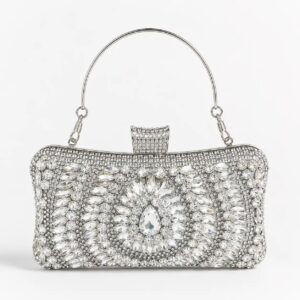 Elegant Silver Crystal Embellished Clutch – Wedding Party Purse