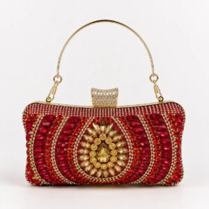 Elegant Red Crystal Embellished Clutch – Wedding Party Purse