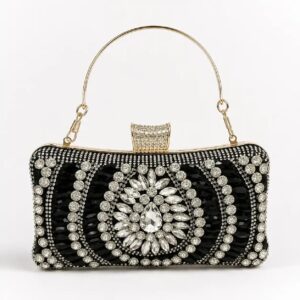 Elegant Black Crystal Embellished Clutch – Wedding Party Purse