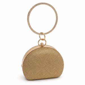 Golden Rhinestone Clutch – Stunning Wedding Hand Purse with Ring Handle 2 side