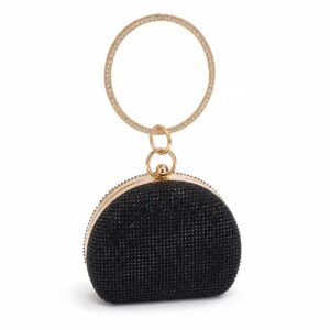 Black Rhinestone Clutch – Stunning Wedding Hand Purse with Ring Handle 2 side