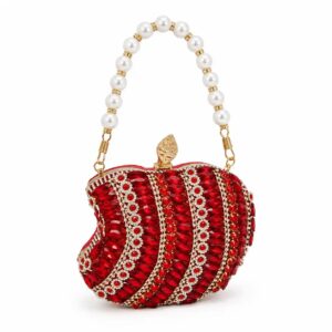 Red Apple Shape Beaded Clutch – Elegant Wedding Hand Purse