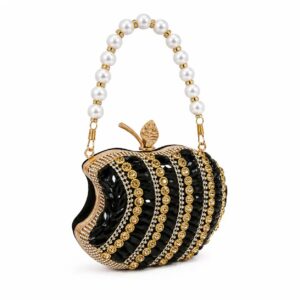 Black Apple Shape Beaded Clutch – Elegant Wedding Hand Purse