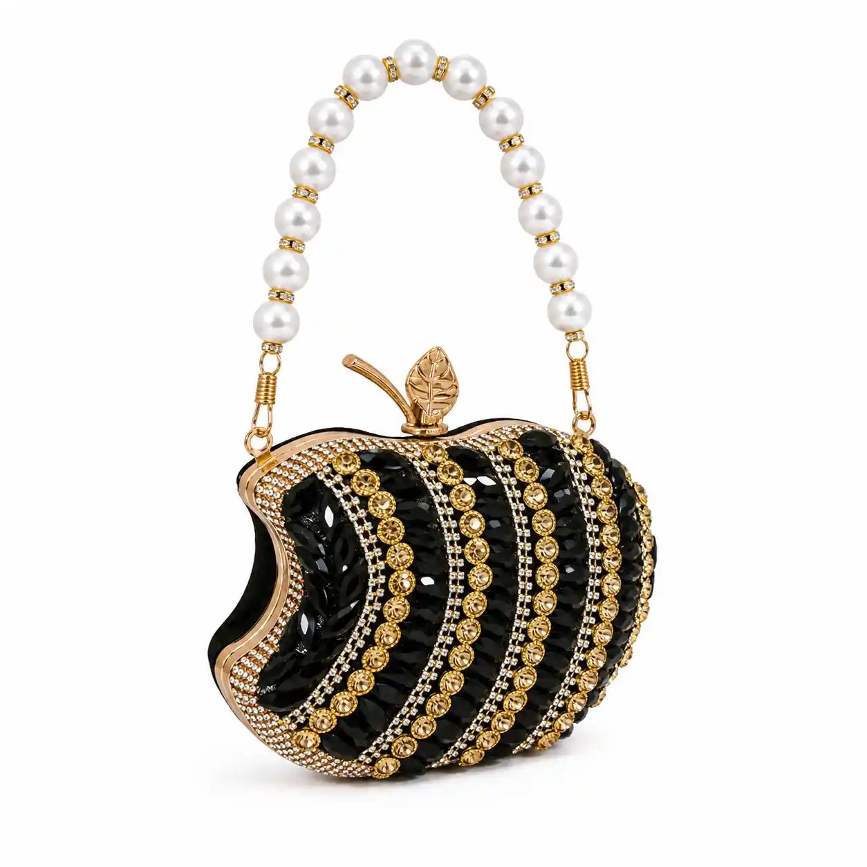 Black Apple Shape Beaded Clutch – Elegant Wedding Hand Purse