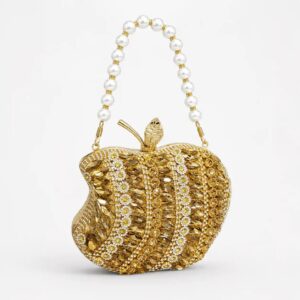 Golden Apple Shape Beaded Clutch – Elegant Wedding Hand Purse