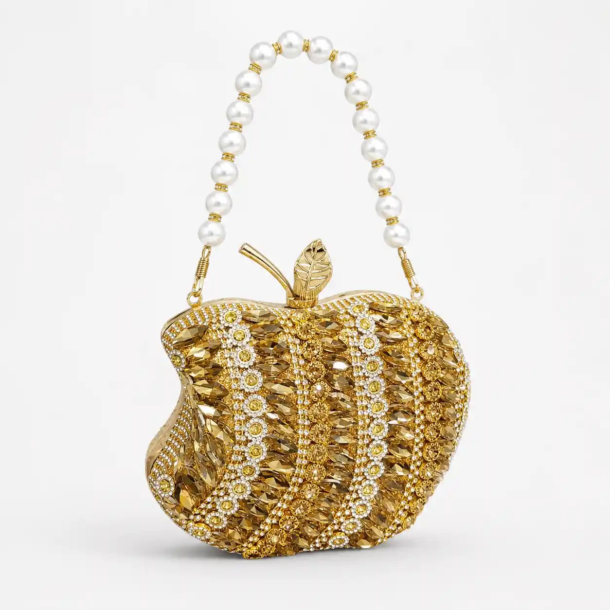 Golden Apple Shape Beaded Clutch – Elegant Wedding Hand Purse