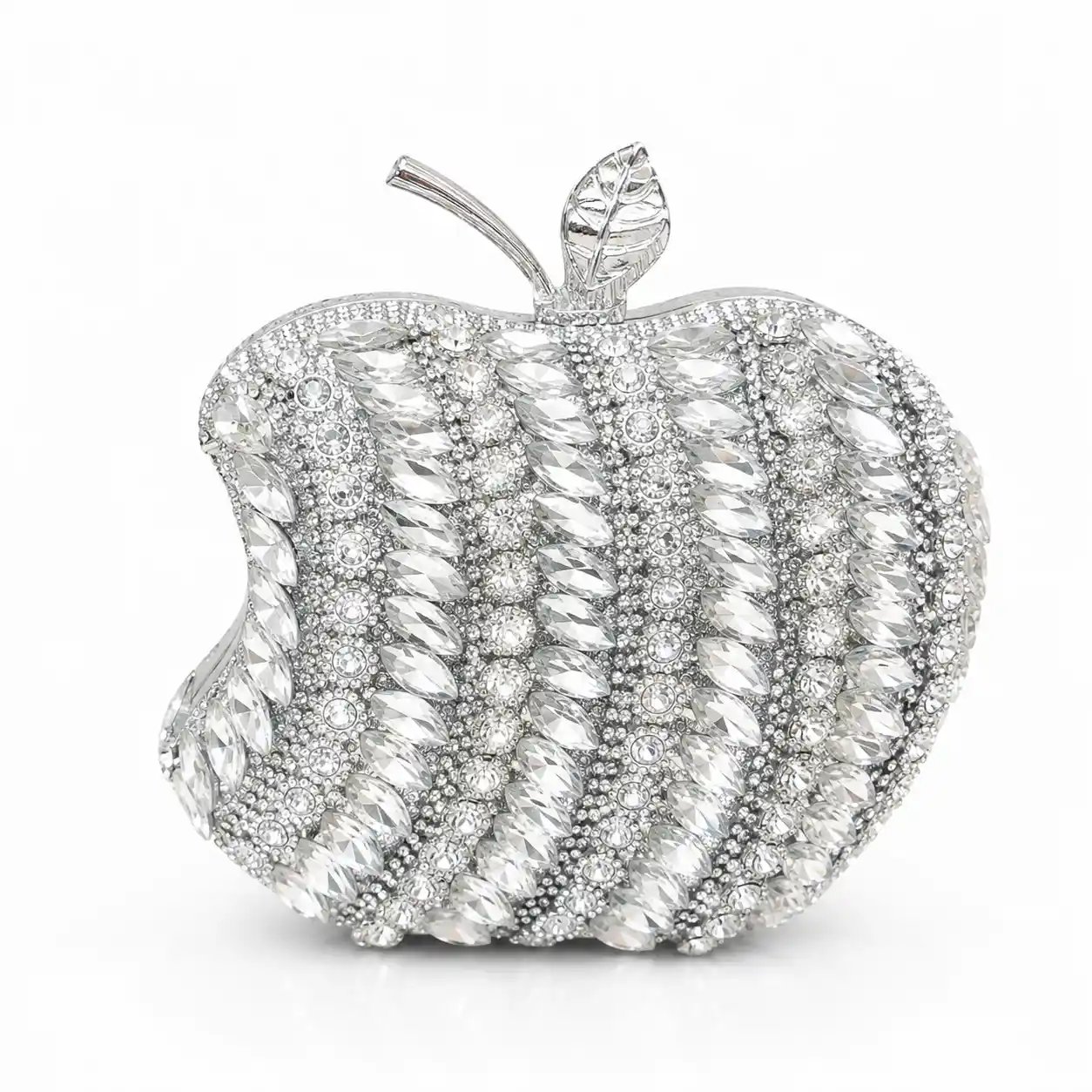 Silver Apple Shape Beaded Clutch – Elegant Wedding Hand Purse - Image 2