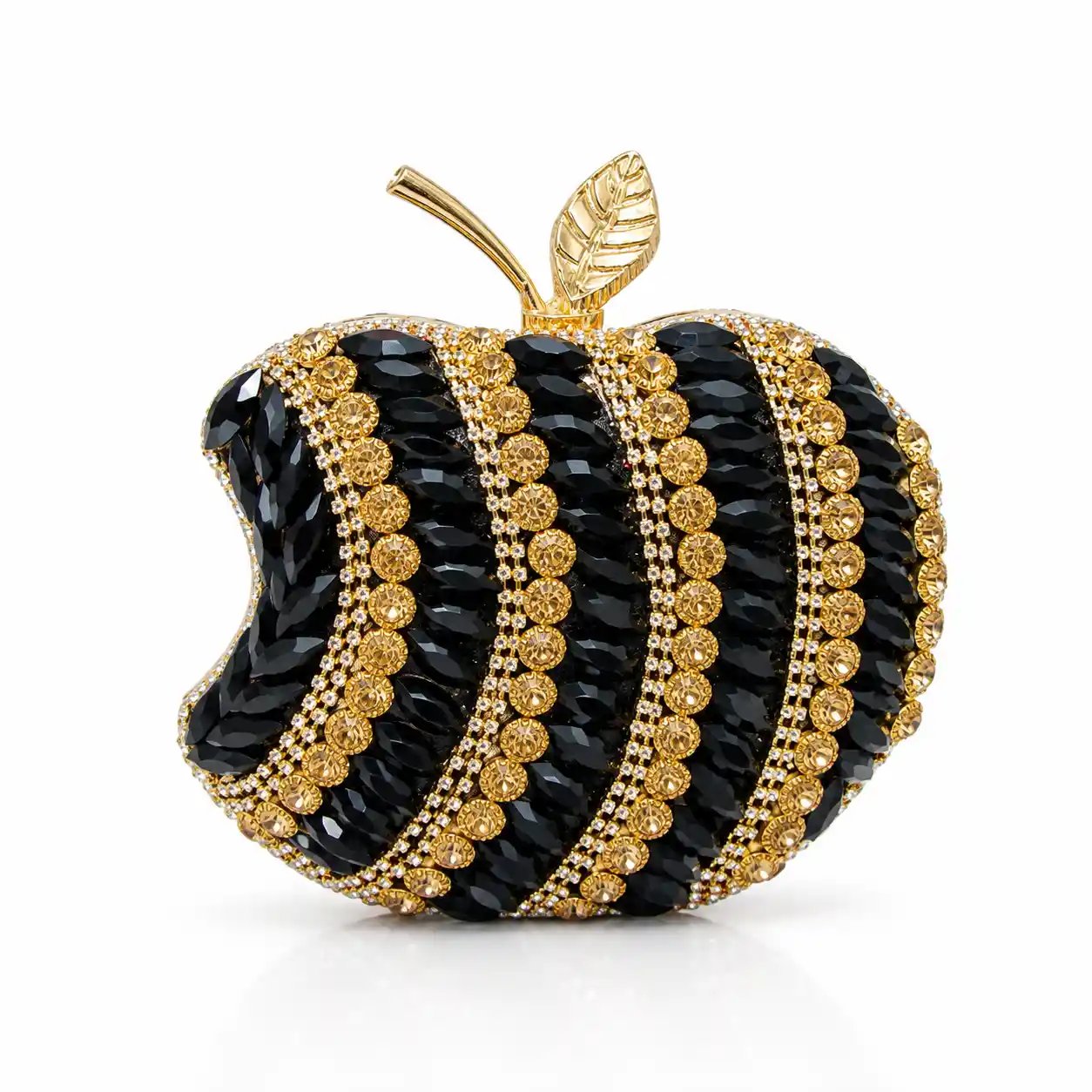 Black Apple Shape Beaded Clutch – Elegant Wedding Hand Purse - Image 2