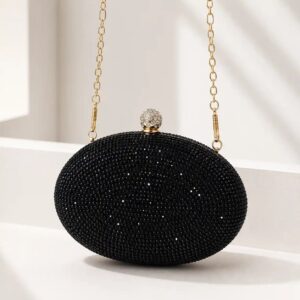 Black Swarovski Crystal Clutch with Chain Strap