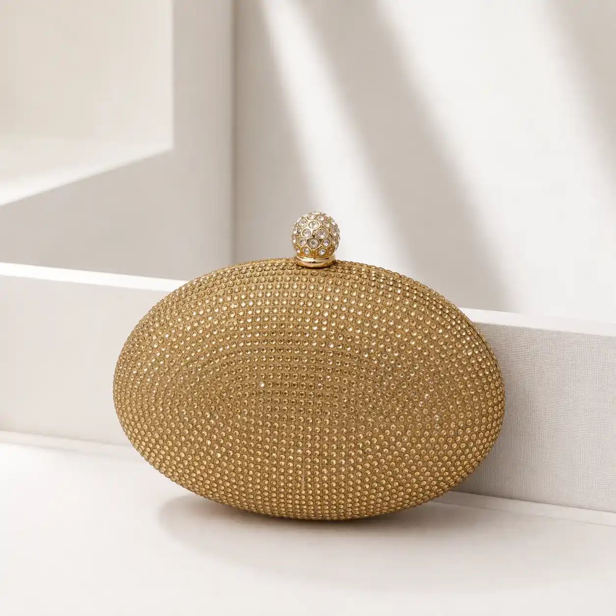 Golden Swarovski Crystal Clutch with Chain Strap