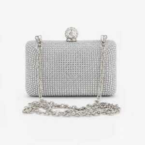 Stunning Silver Mini Swarovski Crystal Clutch – Wedding & Party Purse
