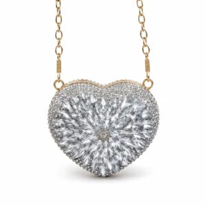 Silver Stone Mini Heart Clutch – Wedding & Party Hand Purse