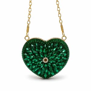 Green Stone Mini Heart Clutch – Wedding & Party Hand Purse