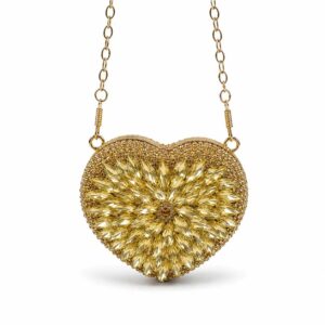 Golden Stone Mini Heart Clutch – Wedding & Party Hand Purse