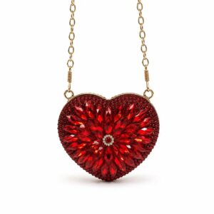 Red Stone Mini Heart Clutch Wedding Party Hand Purse